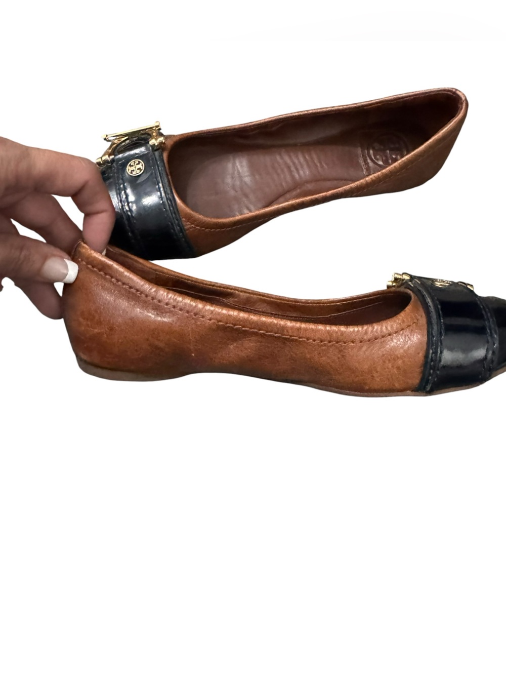 Tory Burch Tan & Black Leather Ballet Flats size 5M - Picture 5 of 13